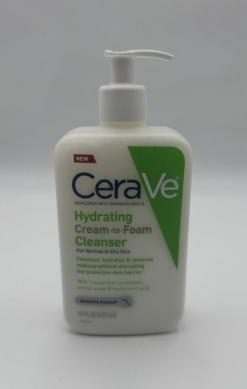 CeraVe Hydrating CREAM-to-FOAM CLEANSER Face Wash 16 oz Removes Makeup